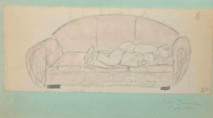 Suzie Bernardeau, Sleeping, Original Drawing in Pencil, Mid 20th Century-ZCI-1405771