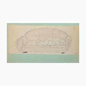 Suzie Bernardeau, Sleeping, Original Drawing in Pencil, Mid 20th Century-ZCI-1405771