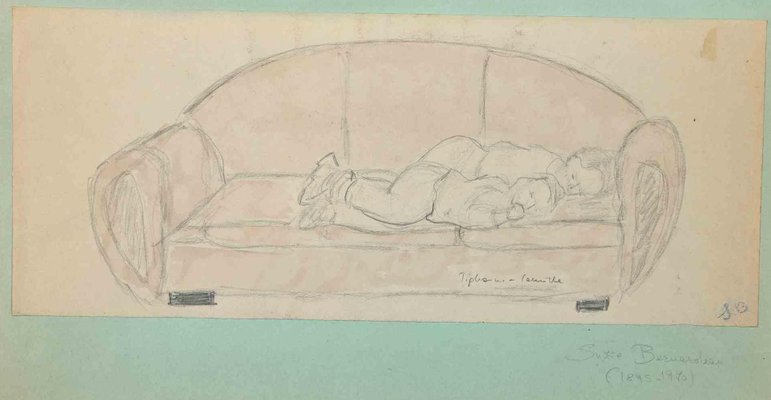 Suzie Bernardeau, Sleeping, Original Pencil Drawing, Mid-20th Century-ZCI-1394354