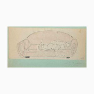 Suzie Bernardeau, Sleeping, Original Pencil Drawing, Mid-20th Century-ZCI-1394354