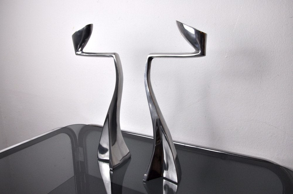 Swan Candlesticks attributed to Matthew Hilton, England, 1980, Set of 2