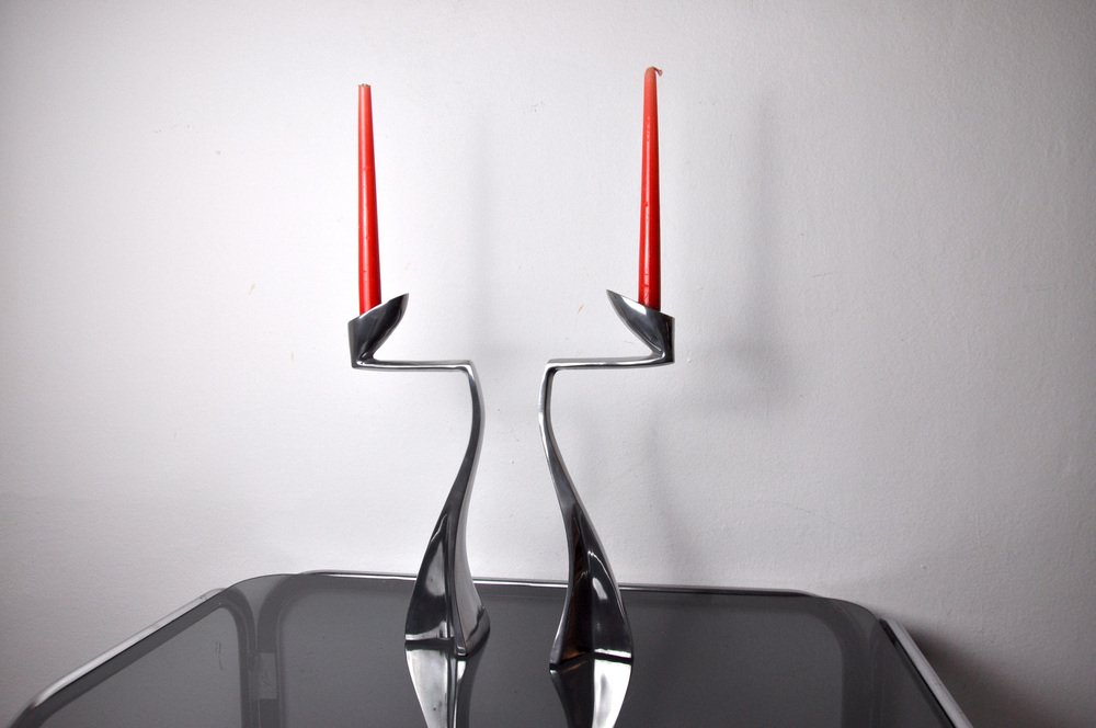 Swan Candlesticks attributed to Matthew Hilton, England, 1980, Set of 2