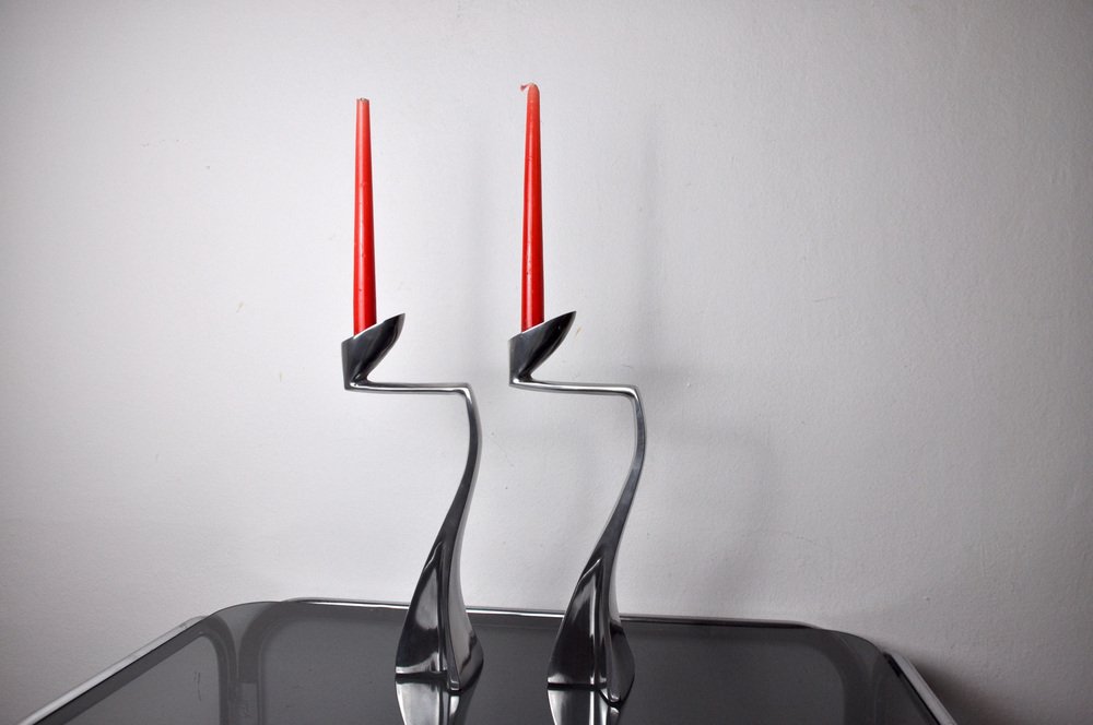 Swan Candlesticks attributed to Matthew Hilton, England, 1980, Set of 2