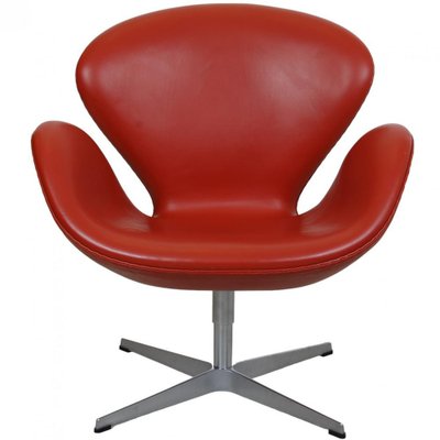 Swan Chair in Original Red Leather by Arne Jacobsen, 2000s-MTD-1769496