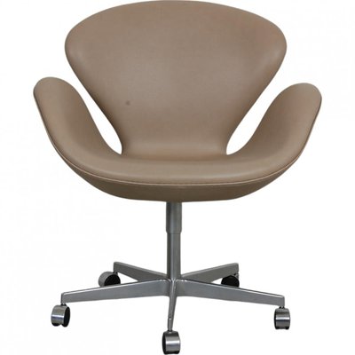 Swan Office Chair in Beige Leather by Arne Jacobsen-MTD-2017018