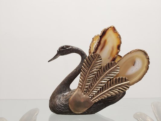 Swan Sculpture with Agate Stones Attributed to Willy Daro-WBX-668175