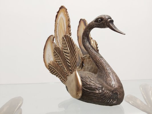 Swan Sculpture with Agate Stones Attributed to Willy Daro-WBX-668175