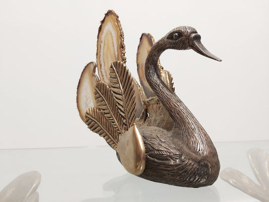 Swan Sculpture with Agate Stones Attributed to Willy Daro