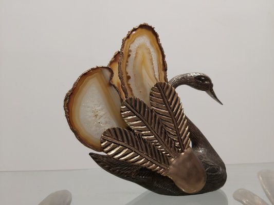 Swan Sculpture with Agate Stones Attributed to Willy Daro-WBX-668175