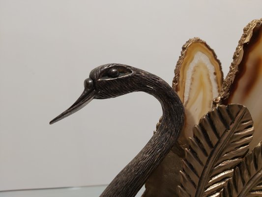 Swan Sculpture with Agate Stones Attributed to Willy Daro-WBX-668175