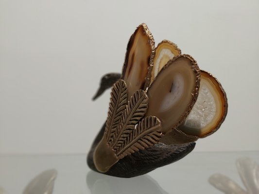 Swan Sculpture with Agate Stones Attributed to Willy Daro-WBX-668175