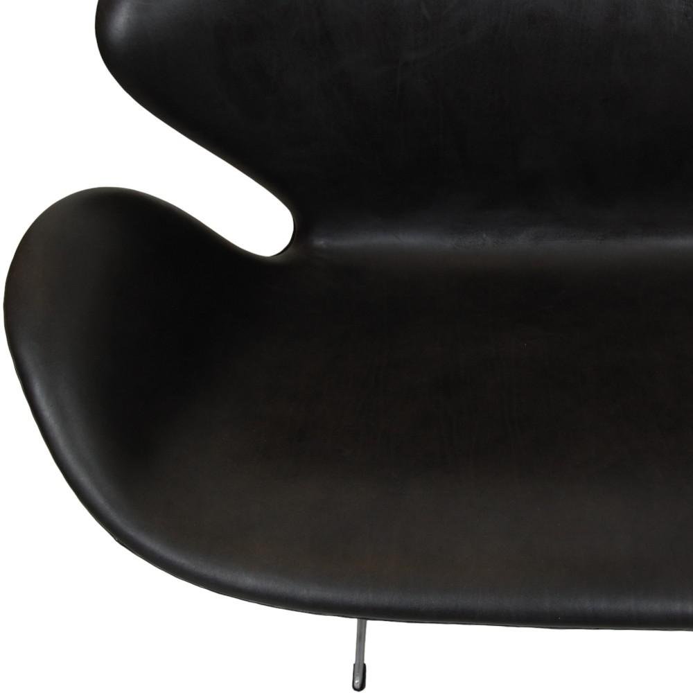 Swan Sofa in Black Grace Leather by Arne Jacobsen