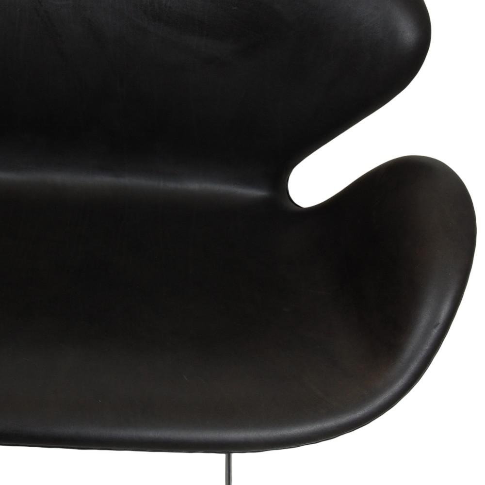 Swan Sofa in Black Grace Leather by Arne Jacobsen