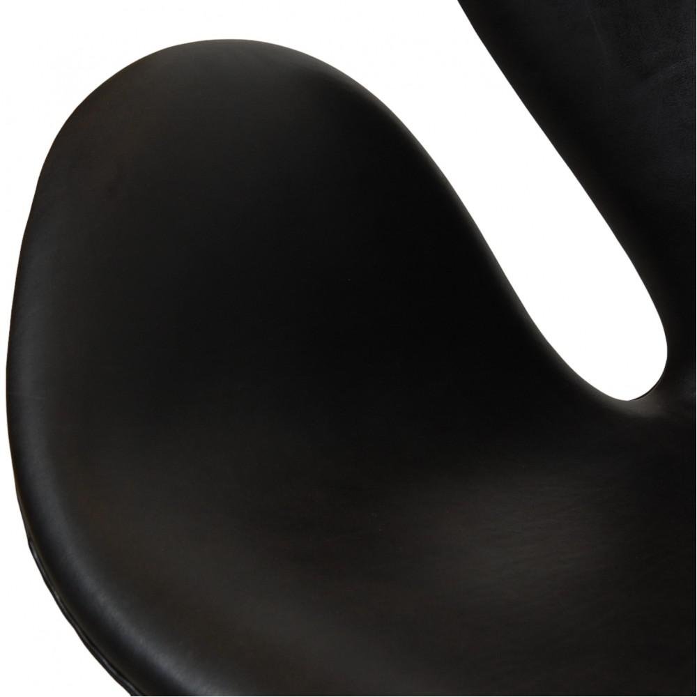 Swan Sofa in Black Grace Leather by Arne Jacobsen