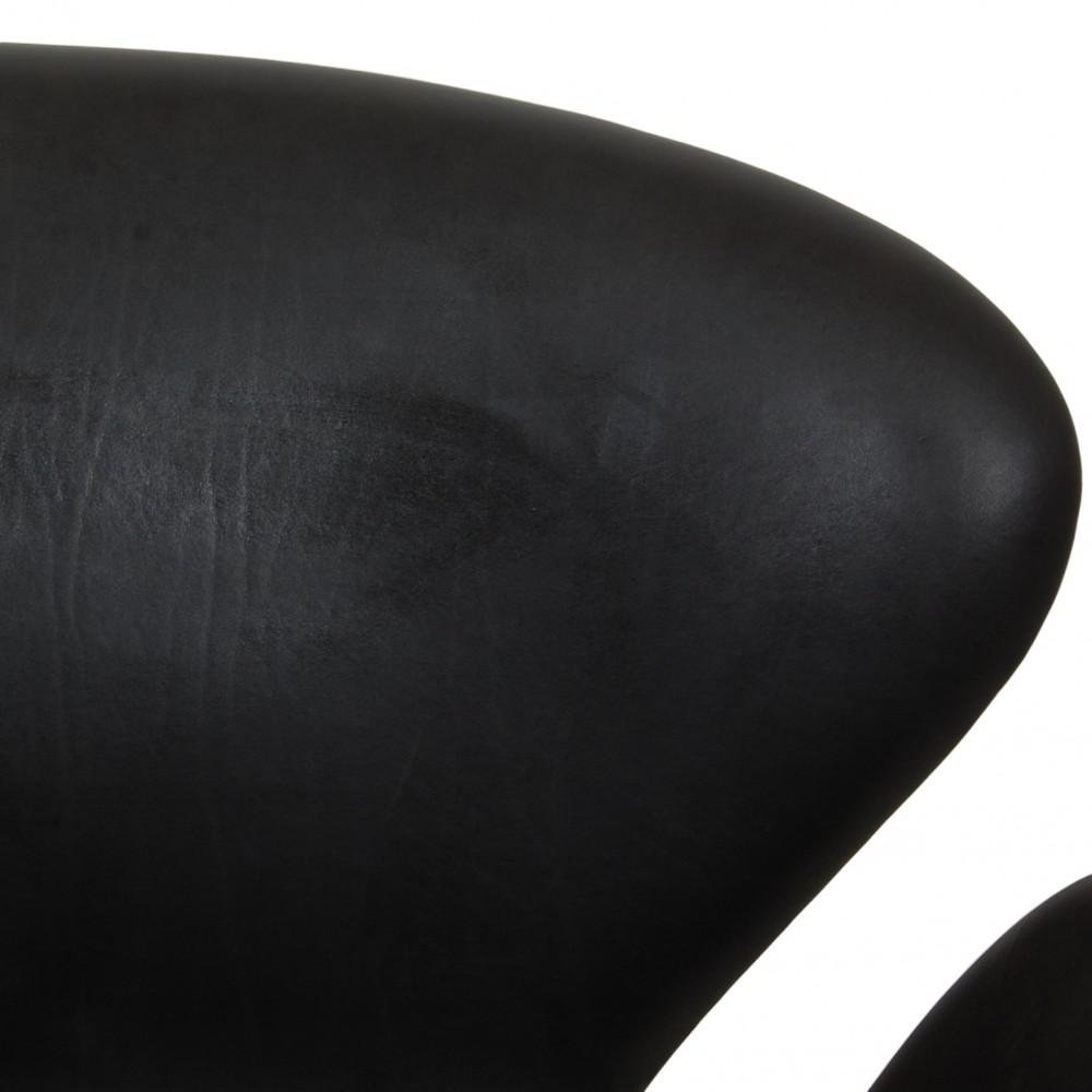 Swan Sofa in Black Grace Leather by Arne Jacobsen