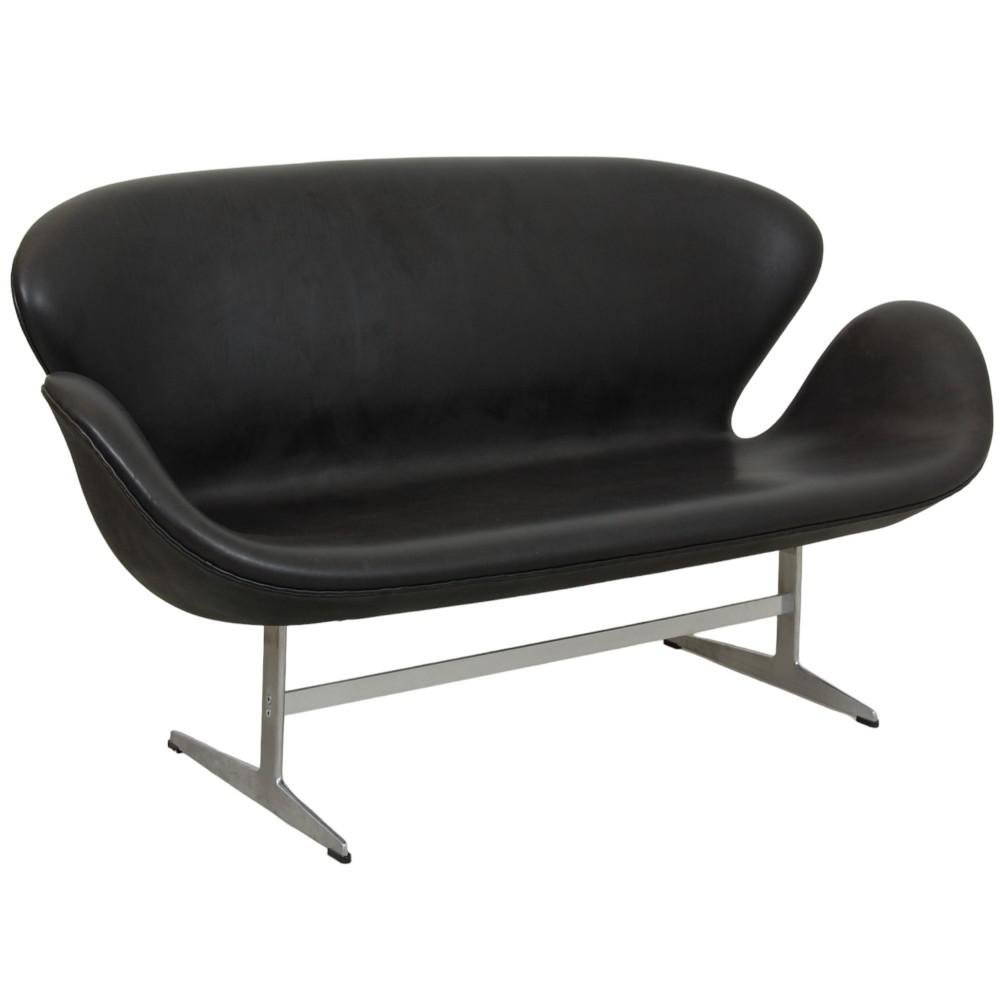 Swan Sofa in Black Grace Leather by Arne Jacobsen