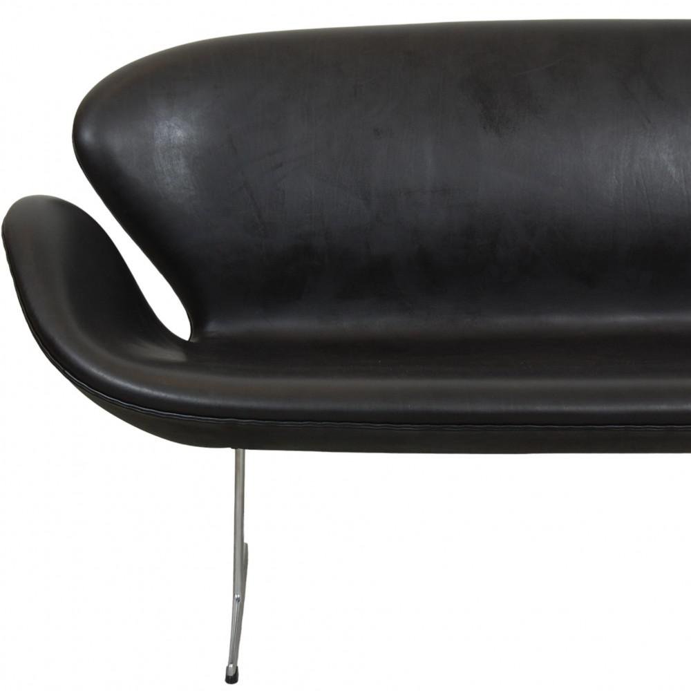 Swan Sofa in Black Grace Leather by Arne Jacobsen