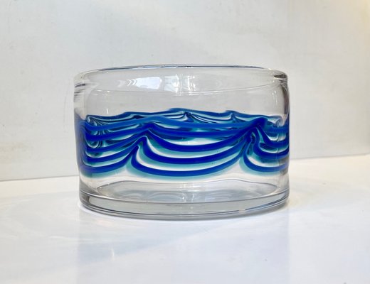 Sweden Blue Waves Art Glass Bowl from Johansfors-LCR-1320306