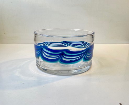 Sweden Blue Waves Art Glass Bowl from Johansfors-LCR-1320306