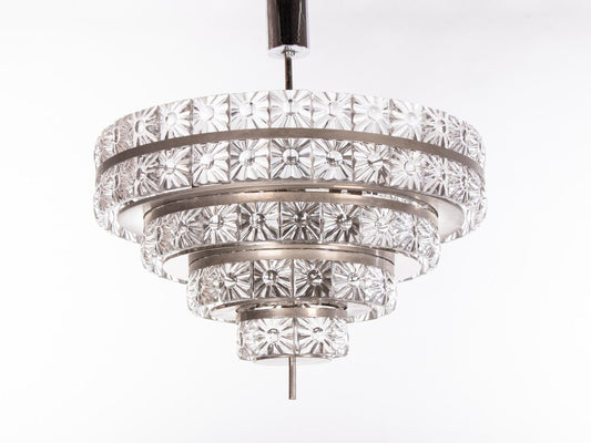 Swedish 18-Light Chandelier in Crystal & Nickel by Carl Fagerlund for Orrefors, 1960s