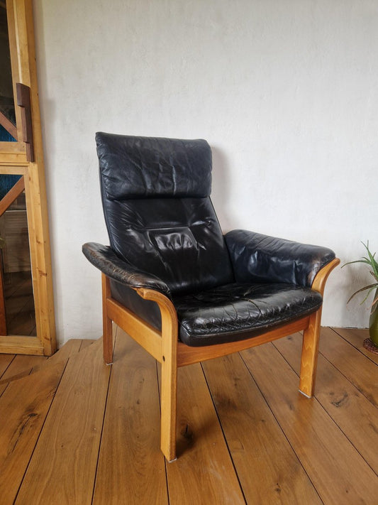 Swedish Adjustable Black Leather Armchair from Göte Möbler, 1970s