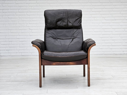 Swedish Adjustable Brown Leather Armchair by Göte Möbler, 1970s