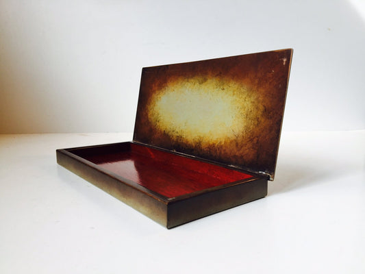 Swedish Art Deco Bronze Enamel Pencil or Game Box from Ystad Brons, 1940s