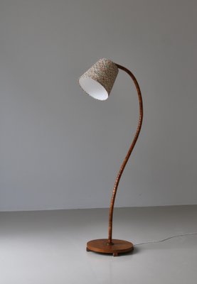 Swedish Art Deco Floor Lamp in Patinated Elm with William Morris Shade, 1930s-WRF-1793971