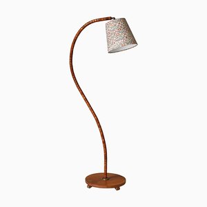 Swedish Art Deco Floor Lamp in Patinated Elm with William Morris Shade, 1930s-WRF-1793971