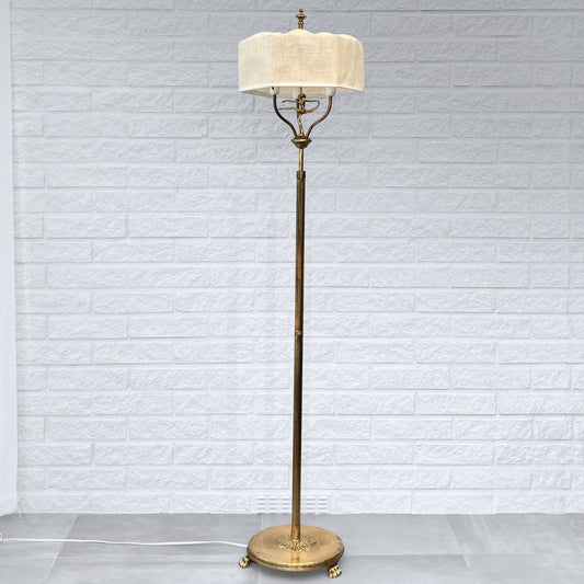 Swedish Art Deco Grace Floor Lamp in Brass and Textile attributed to Malmö Metallvarufabrik, 1930s