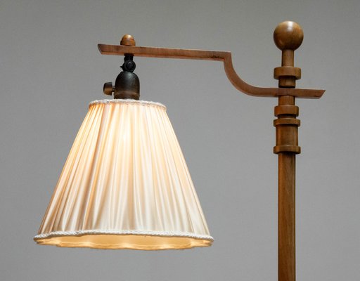 Swedish Art Deco Walnut Floor Lamp with Silk Satin Shade, 1930s-JE-1745410