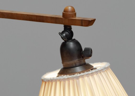 Swedish Art Deco Walnut Floor Lamp with Silk Satin Shade, 1930s-JE-1745410