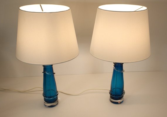 Swedish Art Glass Table Lamps by Carl Fagerlund for Orrefors, 1950s, Set of 2-UDU-1821966