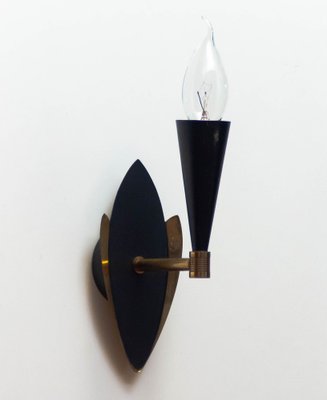 Swedish Black and Brass Wall Lights, 1950s, Set of 2-JE-1812581