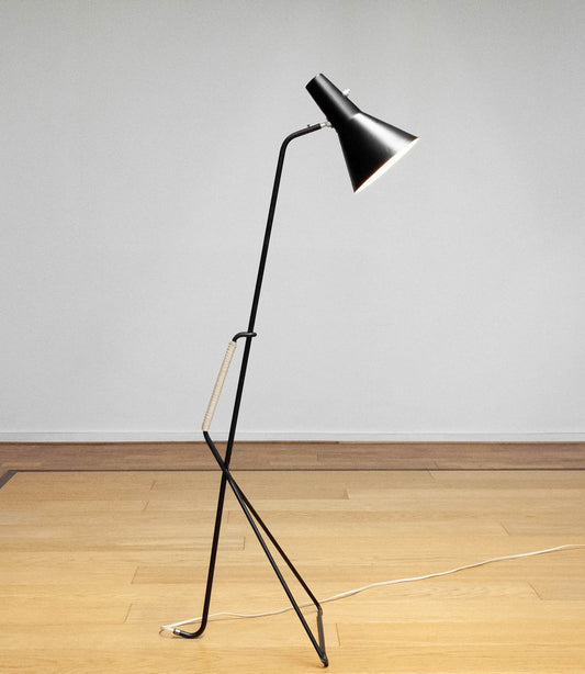 Swedish Black Grasshopper Floor Lamp by Svend Aage Holm Sorensen for Asea, 1950s