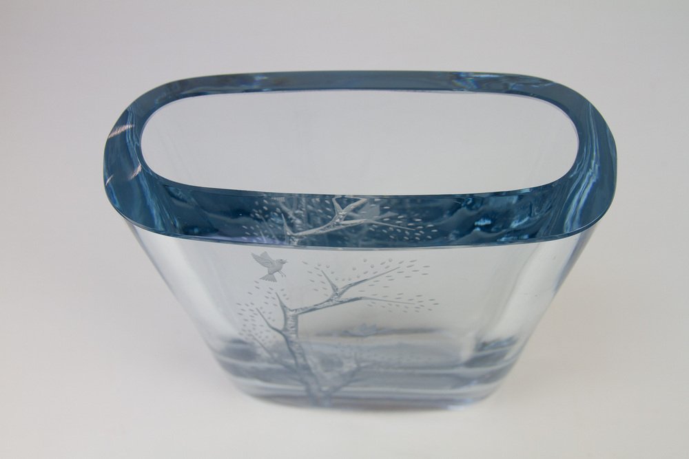 Swedish Blue Crystal Vase by Asta Strömberg for Strömbergshyttan, 1950s