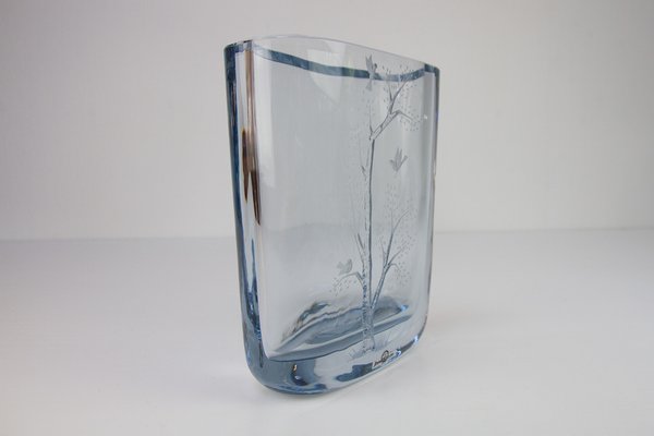 Swedish Blue Crystal Vase by Asta Strömberg for Strömbergshyttan, 1950s-WIX-1700379