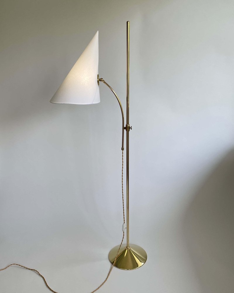 Swedish Brass Adjustable Witches Hat Floor Lamp, 1950s