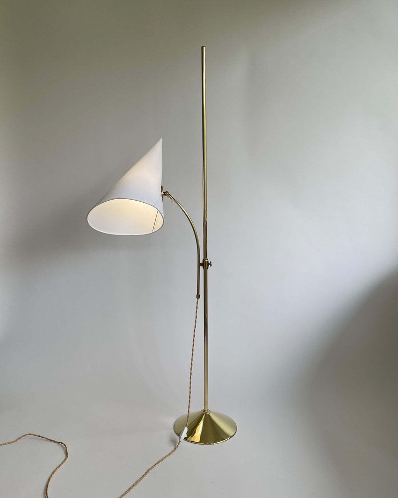 Swedish Brass Adjustable Witches Hat Floor Lamp, 1950s