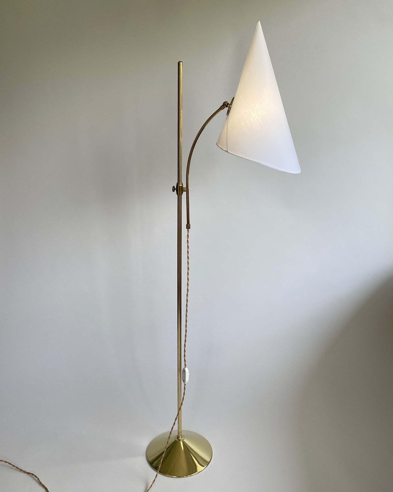 Swedish Brass Adjustable Witches Hat Floor Lamp, 1950s