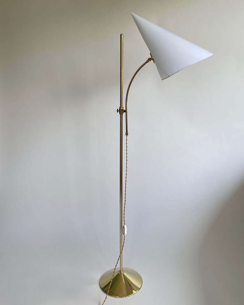 Swedish Brass Adjustable Witches Hat Floor Lamp, 1950s