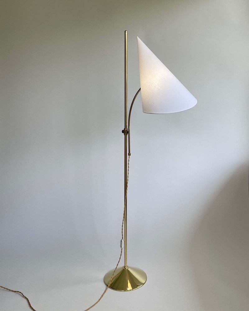 Swedish Brass Adjustable Witches Hat Floor Lamp, 1950s