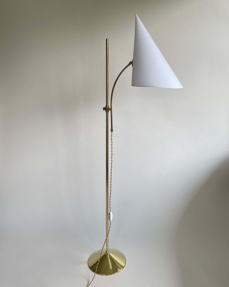 Swedish Brass Adjustable Witches Hat Floor Lamp, 1950s