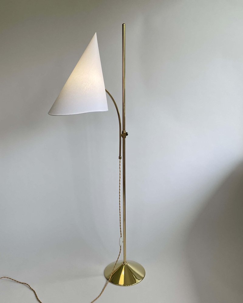 Swedish Brass Adjustable Witches Hat Floor Lamp, 1950s