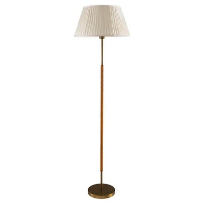 Swedish Brass and Leather Floor Lamp attributed to Böhlmarks, 1950s-FM-2035116