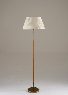 Swedish Brass and Leather Floor Lamp attributed to Böhlmarks, 1950s-FM-2035116