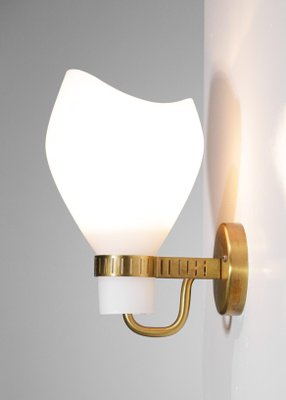 Swedish Brass and Opaline Wall Lamp in the Style of Paavo Tynell, 1960s-YU-1075710