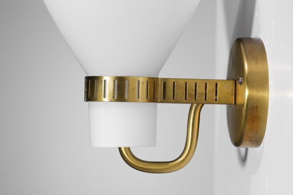 Swedish Brass and Opaline Wall Lamp in the Style of Paavo Tynell, 1960s-YU-1075710