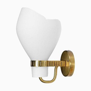 Swedish Brass and Opaline Wall Lamp in the Style of Paavo Tynell, 1960s-YU-1075710