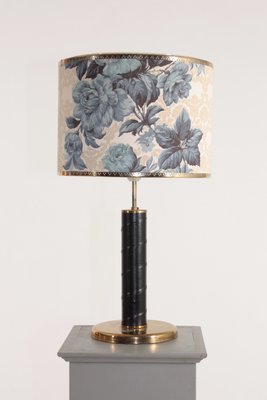 Swedish Brass and Patinated Leather Table Lamp, 1960s-FK-870427